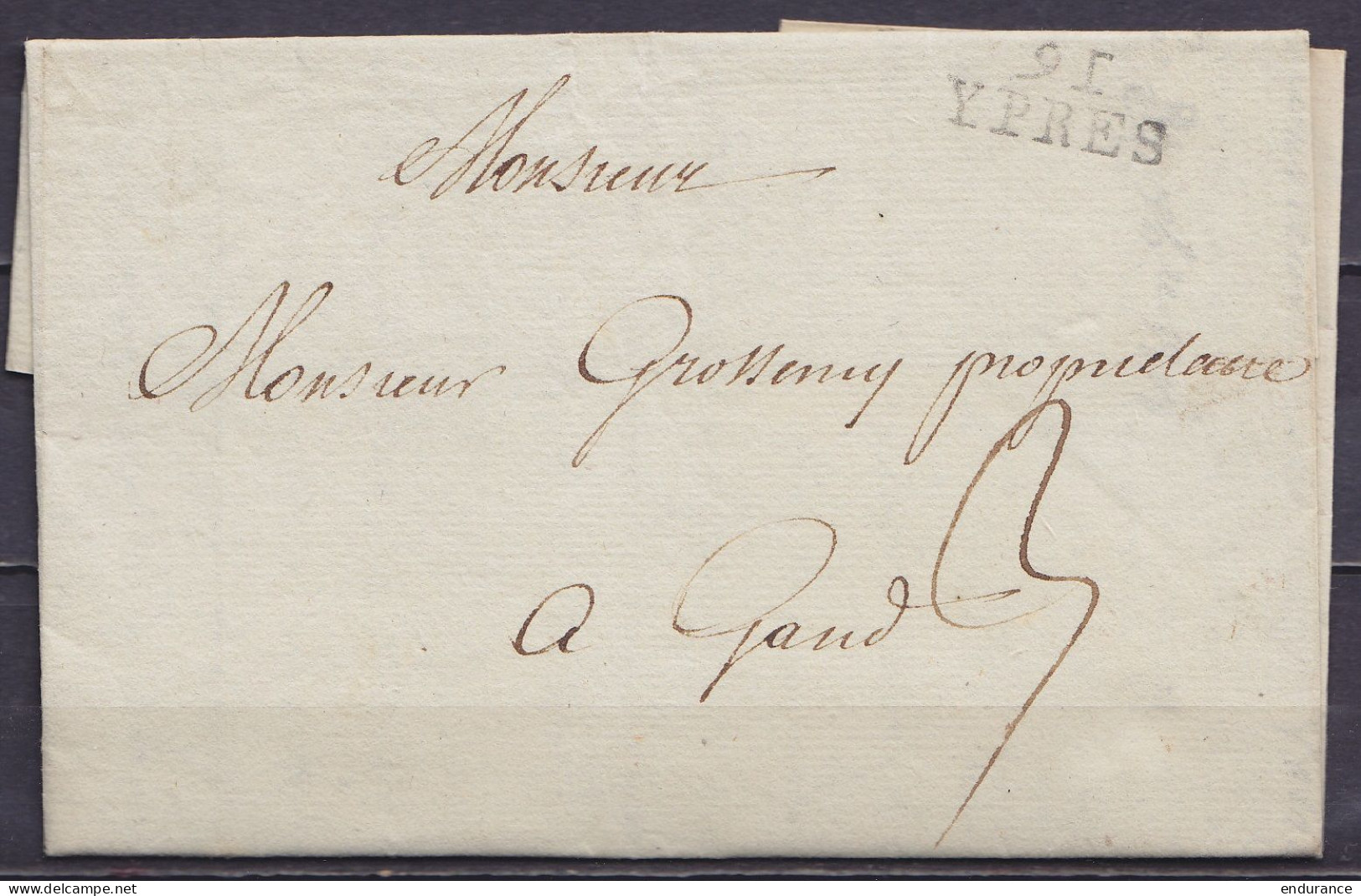 L. Datée 3 Décembre 1808 De YPRES Pour GAND - Griffe "9I/ YPRES" - Port "3" - 1794-1814 (Periodo Francese)