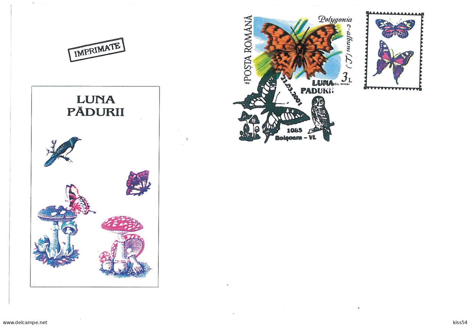 COV 84 - 1740 BUTTERFLY, Romania - Cover - 2001 - Papillons