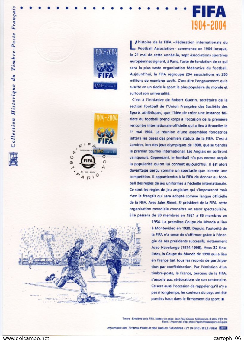 - Document Premier Jour LA FIFA 1904-2004 - - Storia Postale