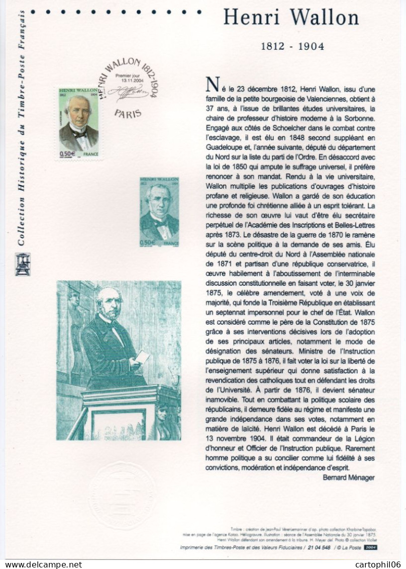 - Document Premier Jour HENRI WALLON (1812-1904) - PARIS 13.11.2004 - - Autres & Non Classés