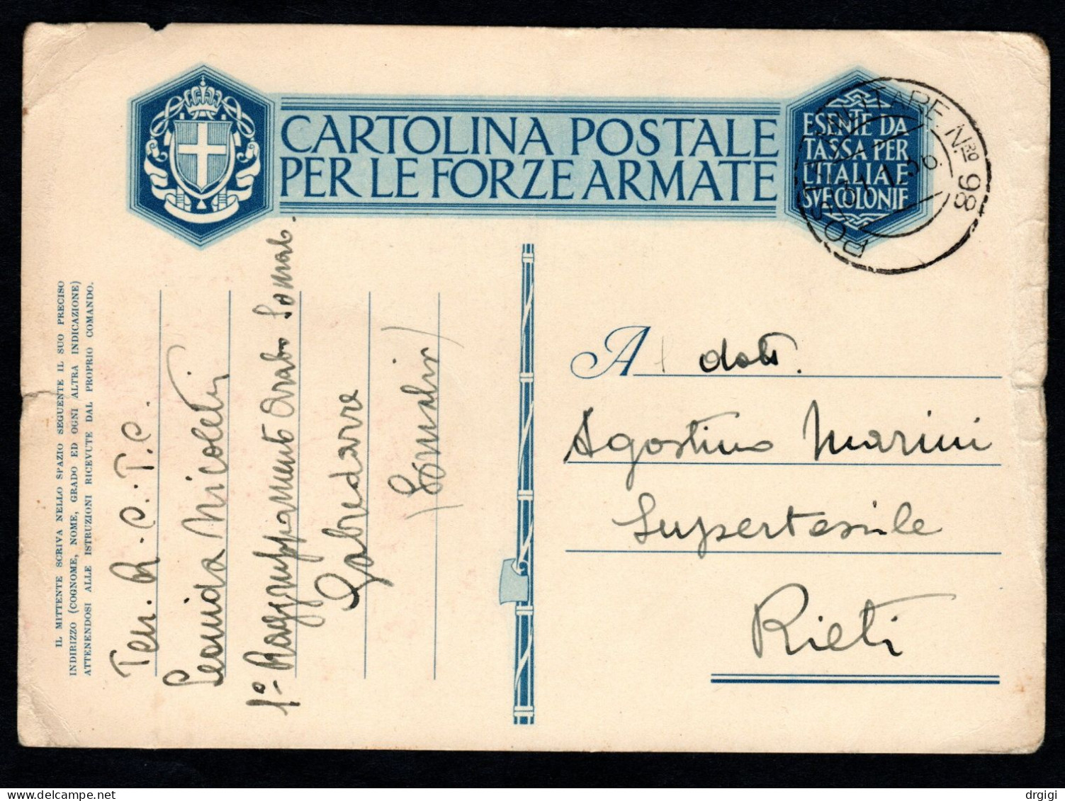 SOMALIA, I.P. CARTOLINA FRANCHIGIA MILITARE, F32, 1936 P.M. N°98 RIETI - Somalia