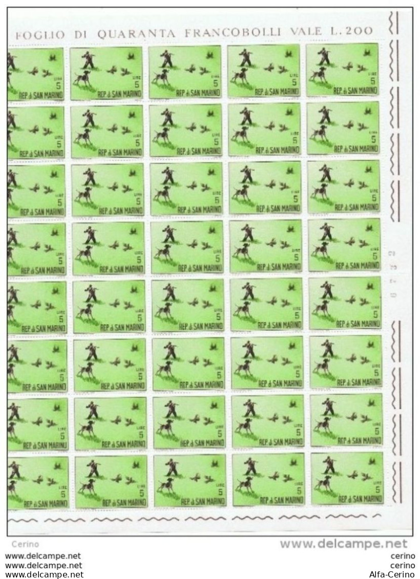 SAN  MARINO:  1962  CACCIA  MODERNA  -  £. 5  BRUNO  E  VERDE  FGL. 40  N. -  SASS. 611 - Blocchi & Foglietti