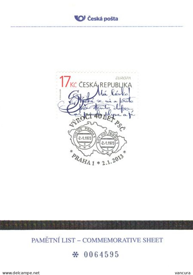 PLZ 29 Czech Republic 40th Anniversary Of The Zip Code 2013 - Codice Postale