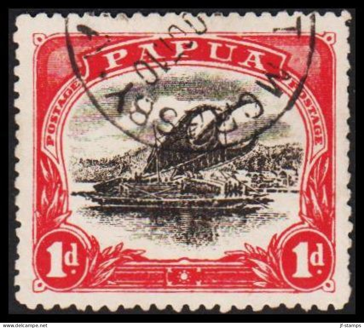 1907-1910. PAPUA. Lakatoi.  1 D. Perforated 12½ And With LAYING WATERMARK.  (Michel 26 YC) - JF543841 - Papua New Guinea