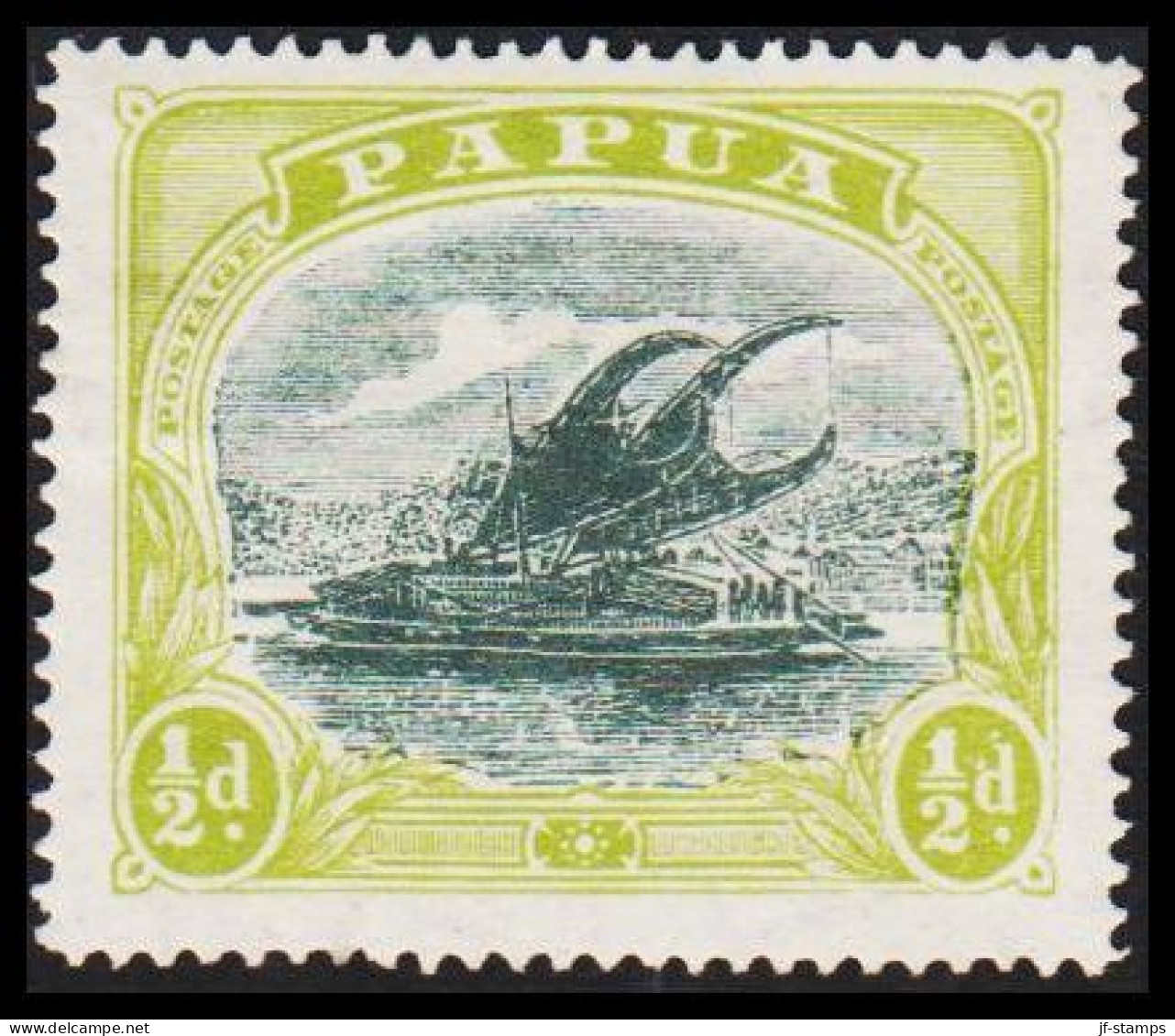 1916-1931. PAPUA. Lakatoi.  ½ D. Perforated 14. Hinged. (Michel 48) - JF543850 - Papua New Guinea