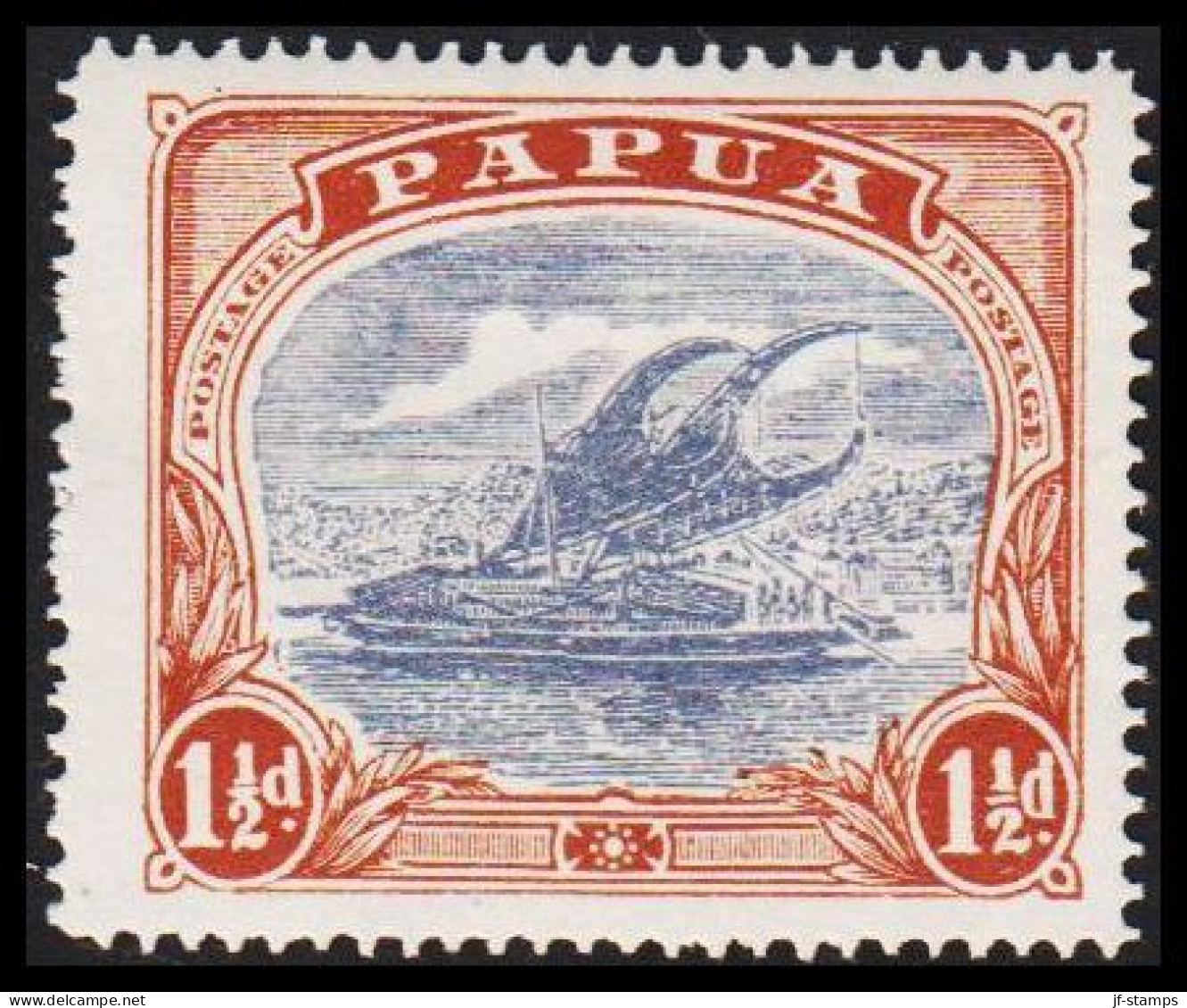 1916-1931. PAPUA. Lakatoi.  1½ D. Perforated 14. Hinged. (Michel 51) - JF543852 - Papua New Guinea