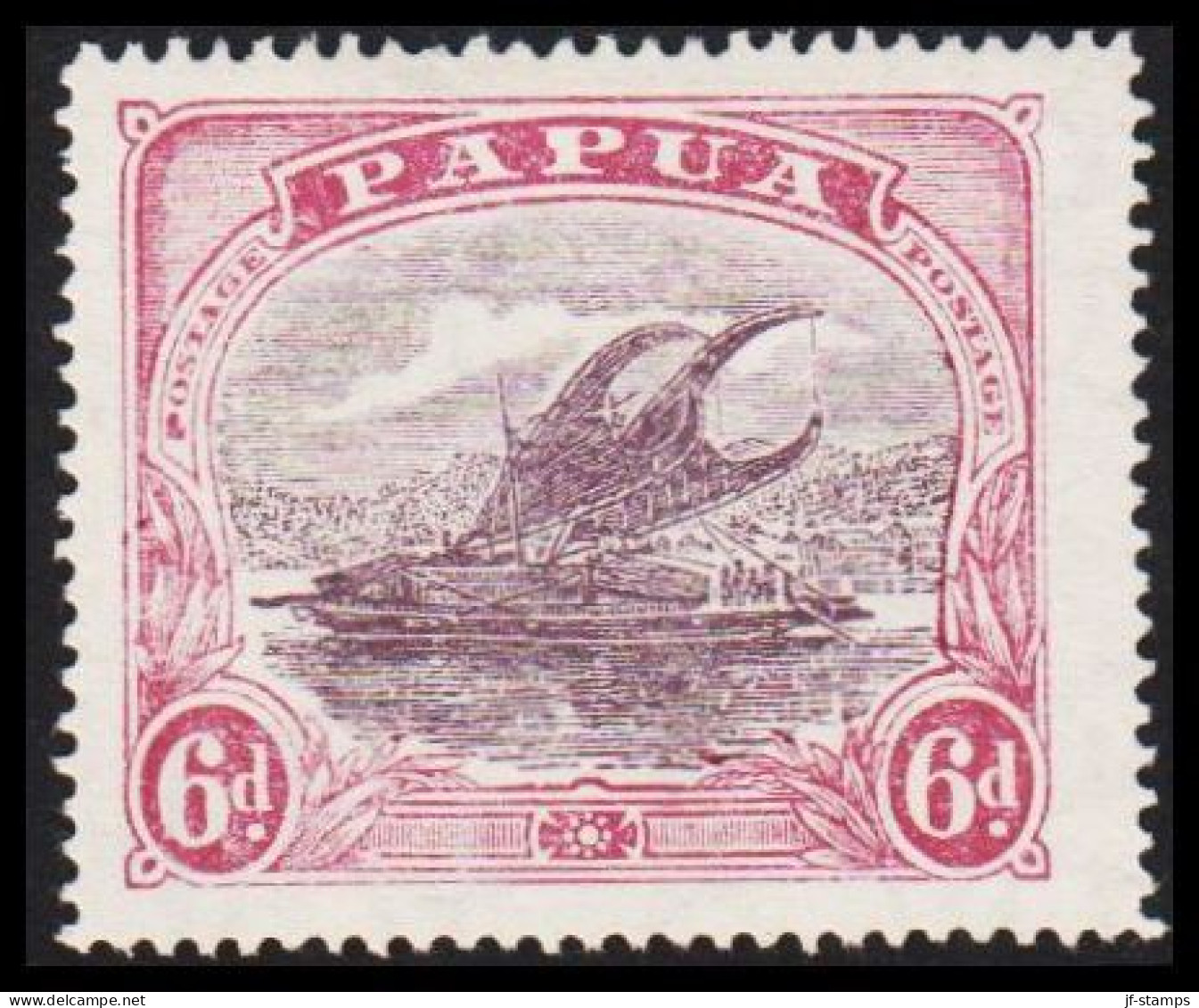 1916-1931. PAPUA. Lakatoi.  6 D. Perforated 14. Hinged. (Michel 58) - JF543858 - Papua New Guinea