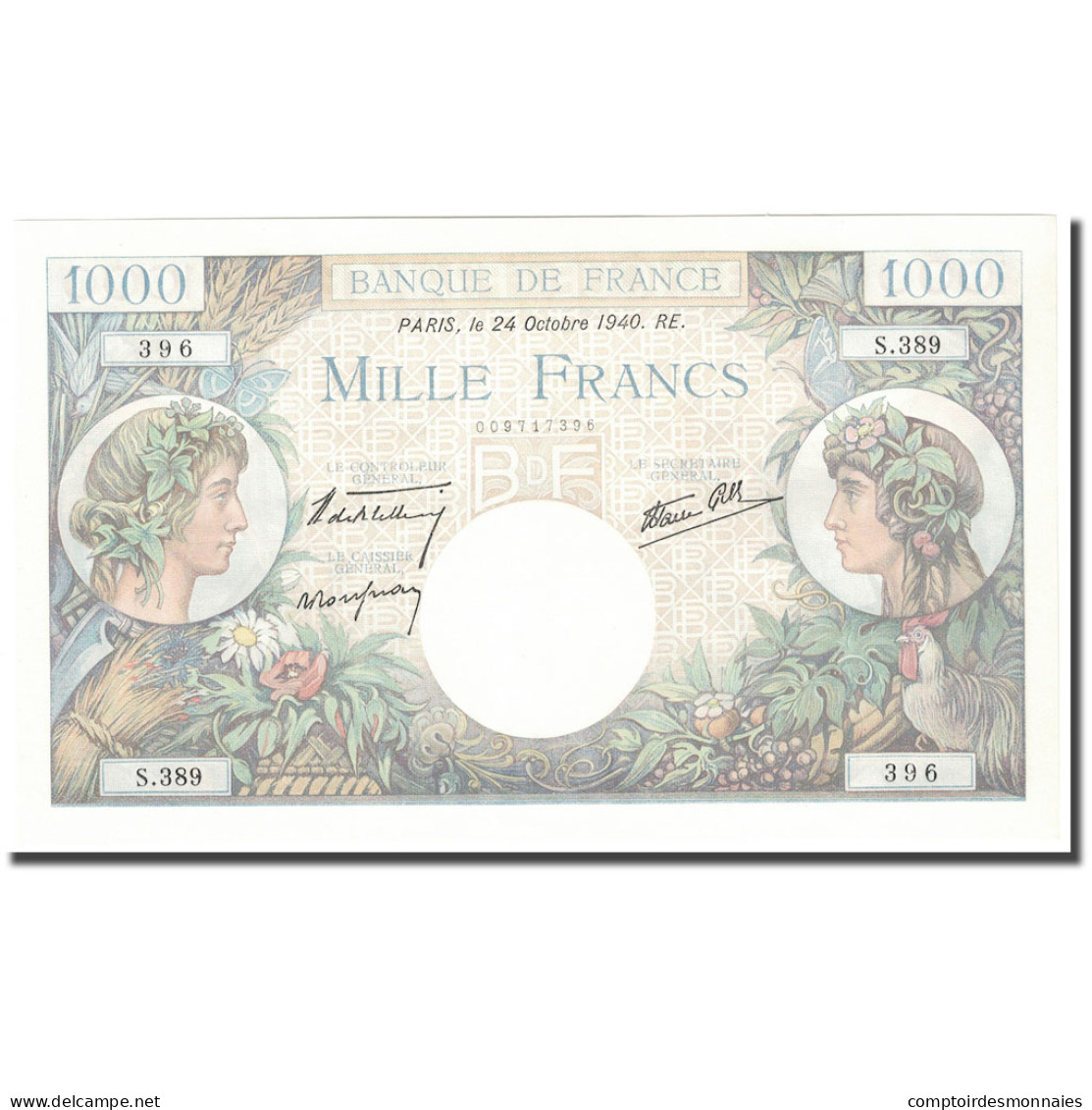 France, 1000 Francs, Commerce Et Industrie, 1940, 1940-10-24, NEUF - 1 000 F 1940-1944 ''Commerce Et Industrie''