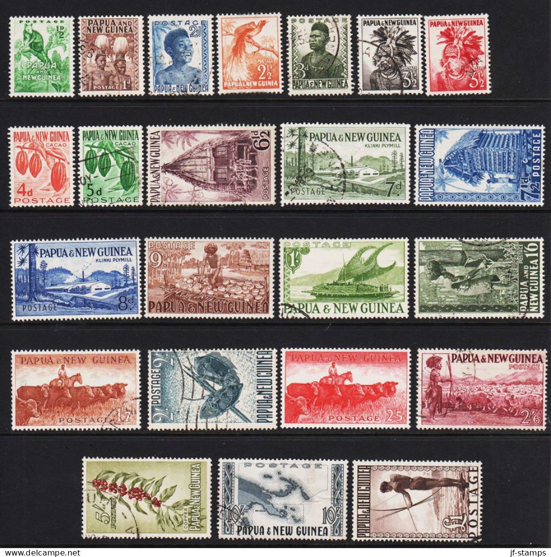 1952-1960. PAPUA & NEW GUINEA. Country Motives  Complete Set Mainly Cancelled 9d, 8d, 7½d, 2... (Michel 1-23) - JF543885 - Papua New Guinea