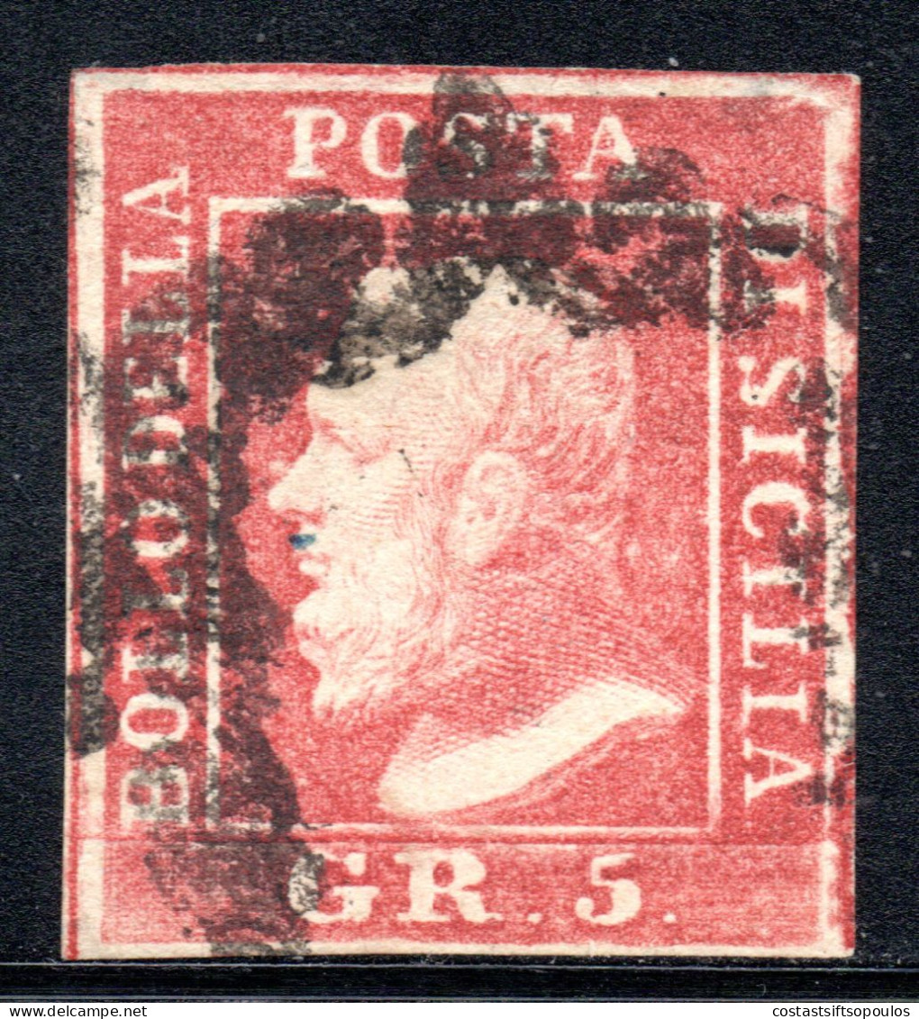 3751. ITALY,TWO SICILIES,SICILY,1859 5GR. #15,VERY NICE SHADE,SIGNED F.SERRANE,RARE - Sicilië