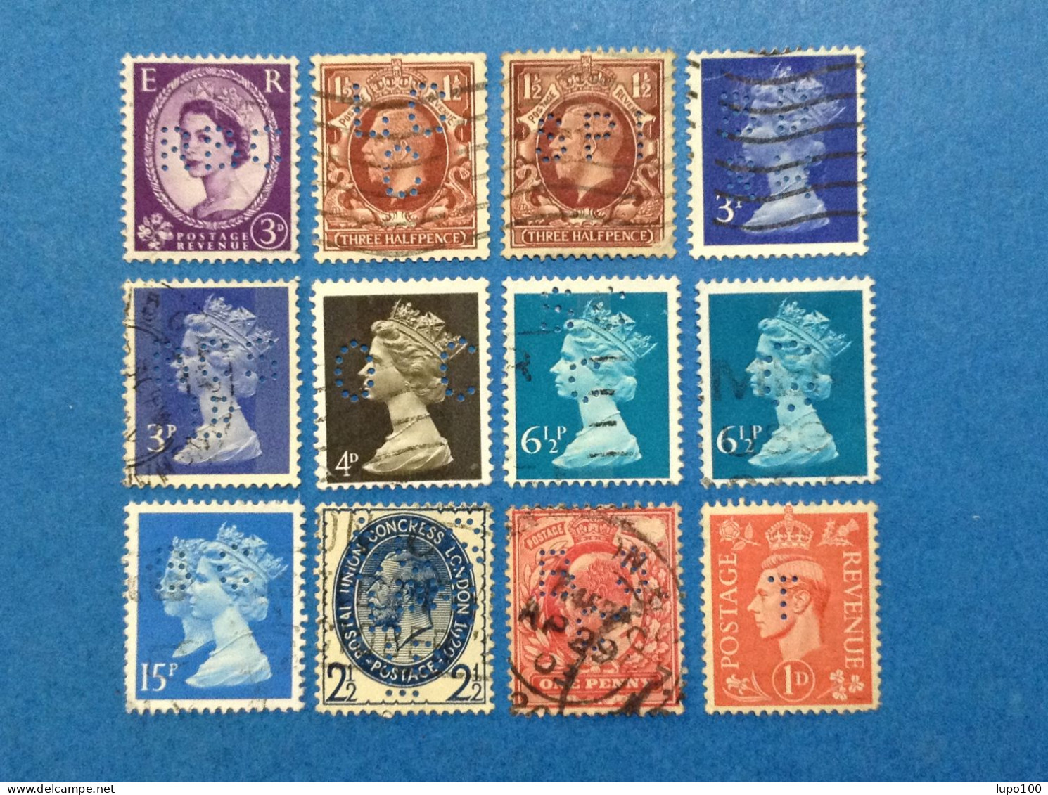 Gran Bretagna 12 Francobolli Usati Stamps Used Perfin - Perfin