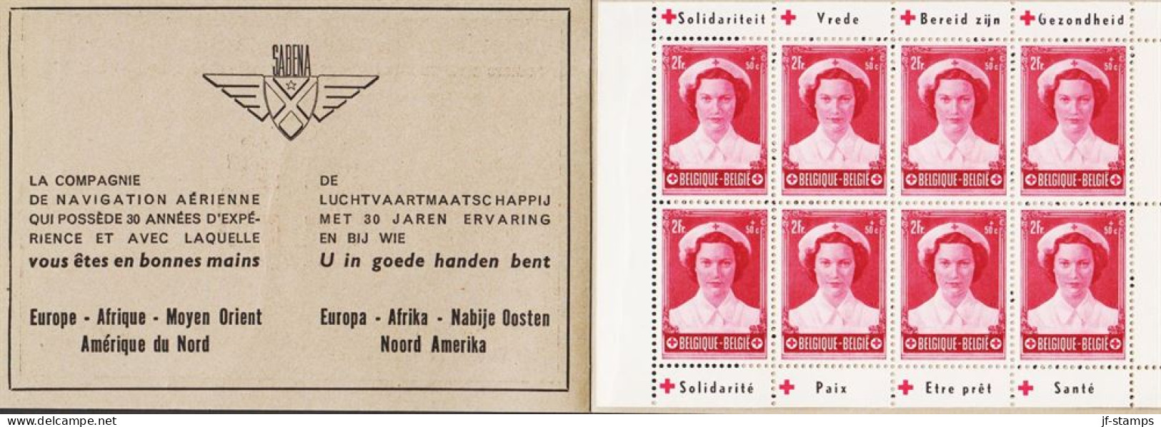 1953. BELGIE. Red Cross Royal Wedding Joséphine-Charlotte 8-block 2 Fr + 50 C With The T... (Michel Block 23) - JF543962 - Unused Stamps