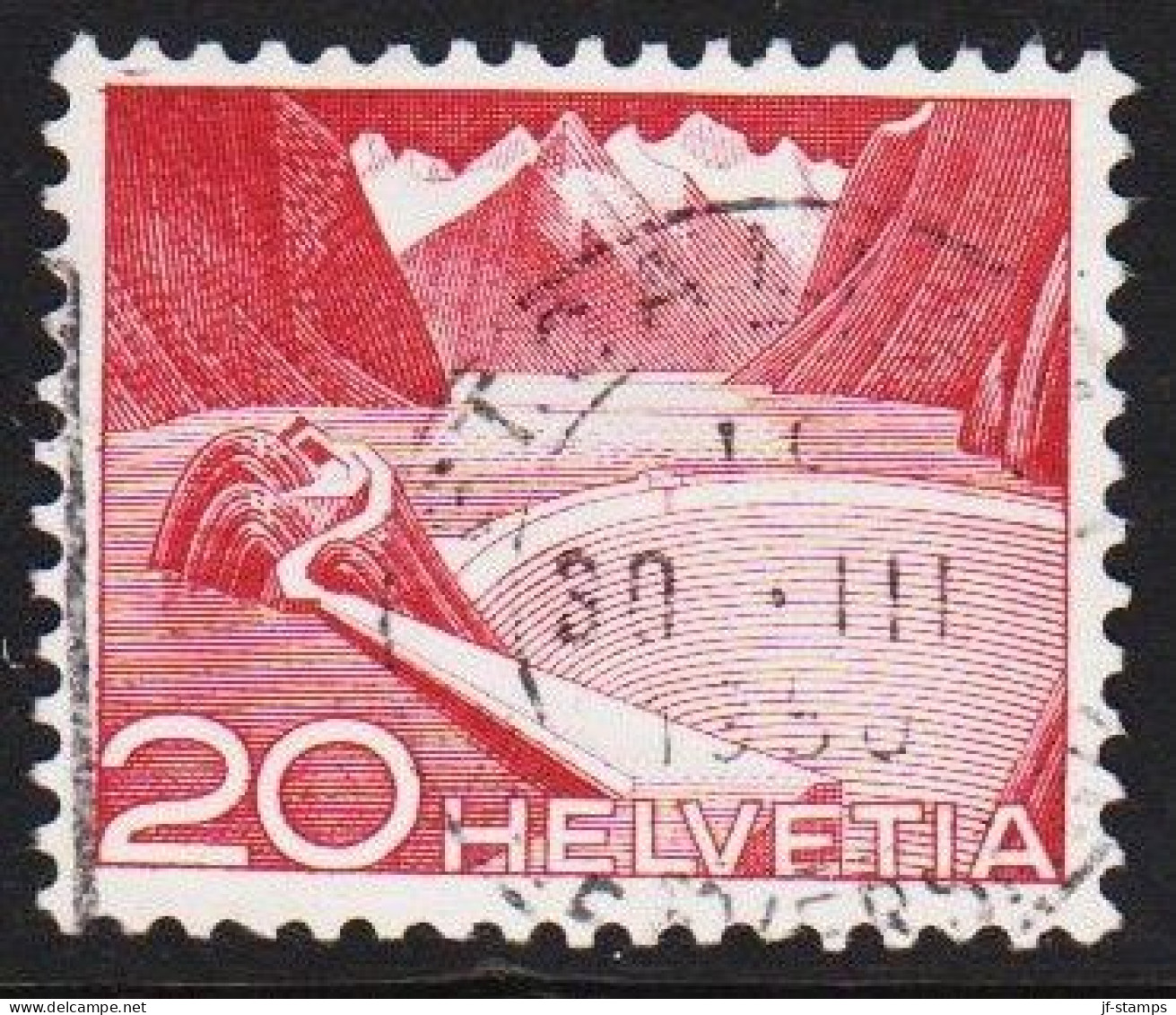 1949. HELVETIA - SCHWEIZ. Landscapes 20 C Type I Where The Bottom Line On The House Is Missing. A Stamp Mi... - JF543966 - Oblitérés