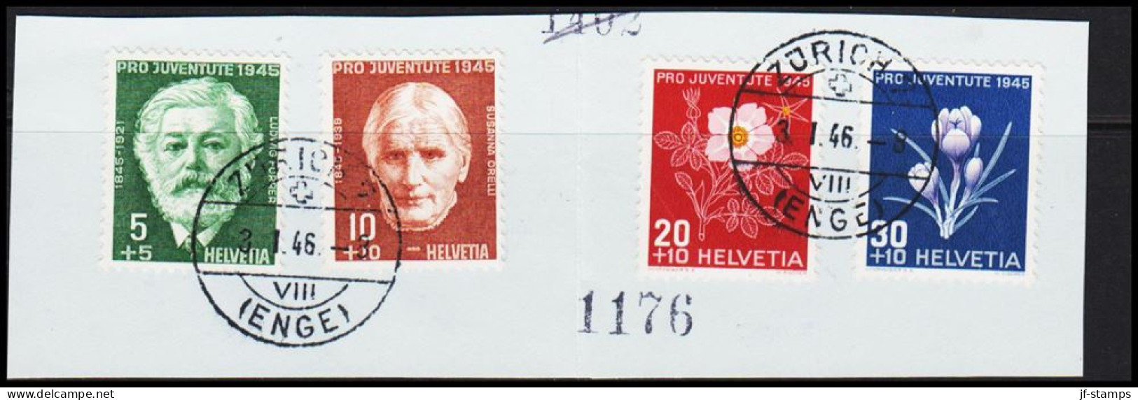 1946. HELVETIA - SCHWEIZ. PRO JUVENTUTE Complete Set On Small Piece.  - JF543978 - Oblitérés