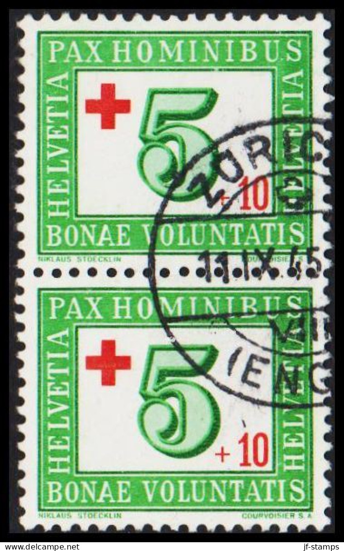 1945. HELVETIA - SCHWEIZ. PAX 5+10 C. In Pair. - JF543982 - Used Stamps