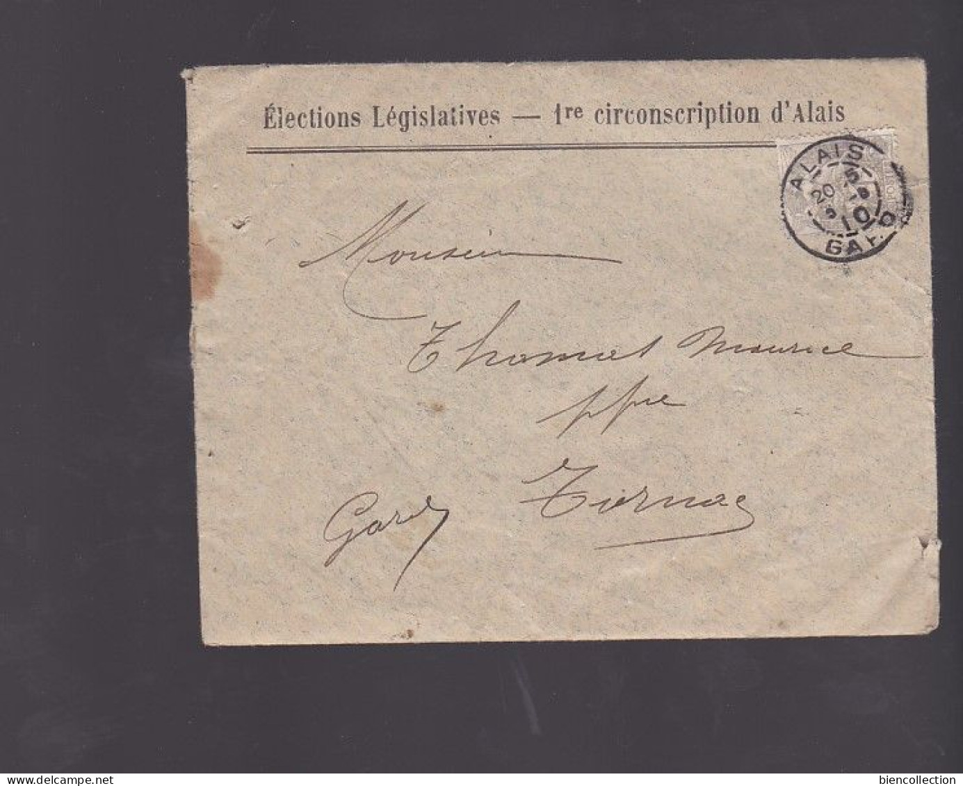 1 Ct Type Blanc Tarif Imprimé électoral Alais (Gard) Pour Tornac ,avec Document électoral Et Bulletin De Vote ; - 1900-29 Blanc