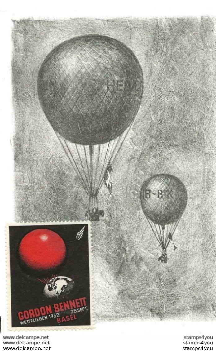 203 - 78 - Carte Suisse "Jubiläumsfahrt Gordon-Bennet Sieg 1958" -  Vignette Au Dos - Luchtballons