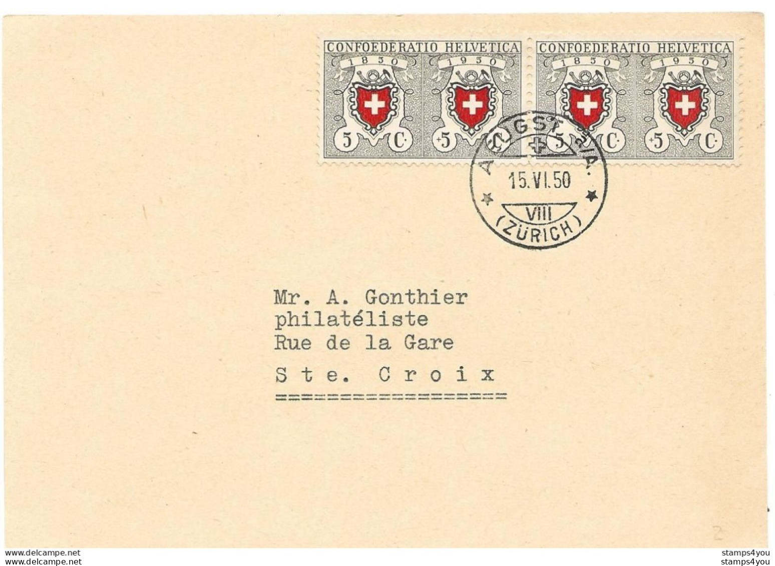 87 - 78 - Carte Avec 2 Timbre Pro Patria 1950 - Superbe Cachet à Date Aeugst A/A. 1950 - Storia Postale