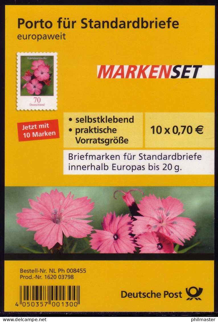 FB 8 Kartäusernelke 2010, Folienblatt 10 X 2716 (70 Cent), ** Postfrisch - 2011-2020