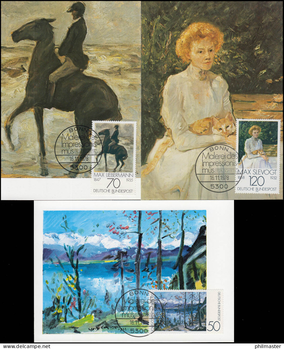 986-988 Impressionismus - Satz Auf Drei Maximumkarten ESSt BONN 16.11.1978 - Impressionisme