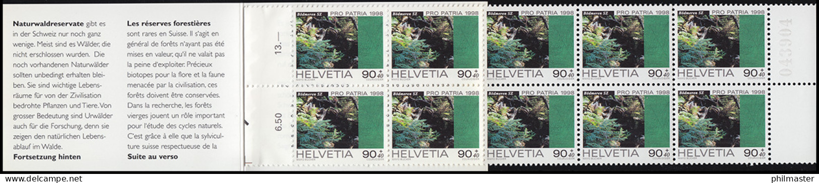 Schweiz Markenheftchen 0-110, Pro Patria Naturwaldreservat Bödmeren 1998, ** - Booklets