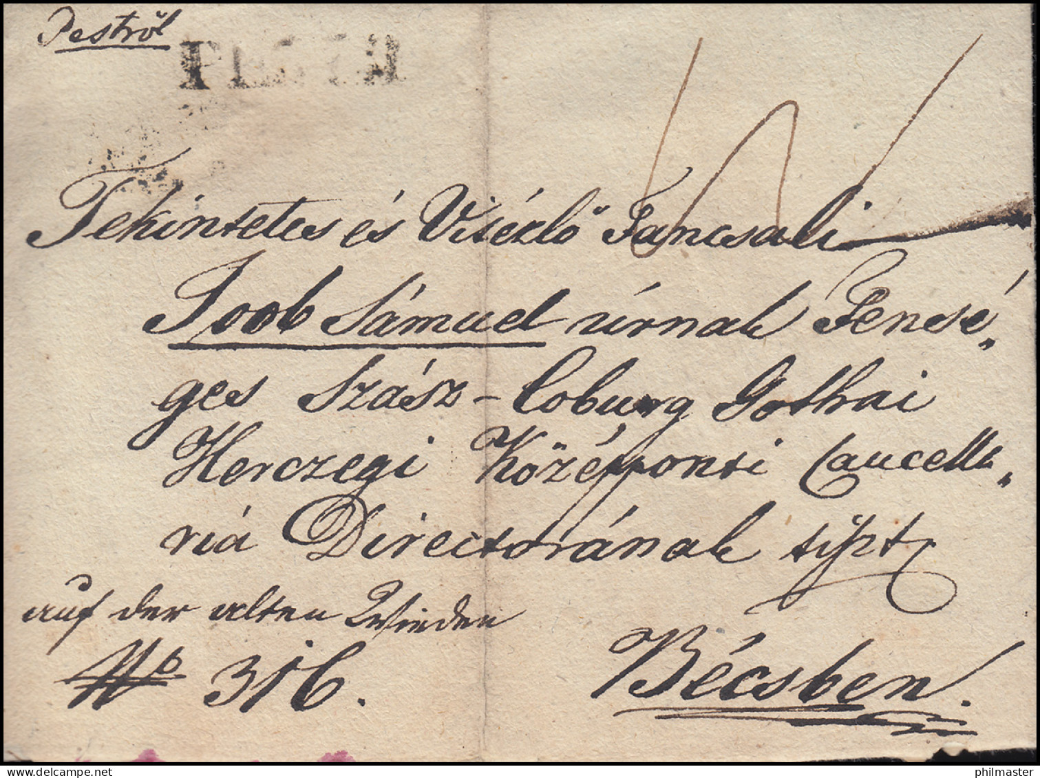 Ungarn Vorphilatelie Privater R-Brief Aus PESTH Vom 8.7.1837 Nach WIEN 11.7. - ...-1867 Vorphilatelie
