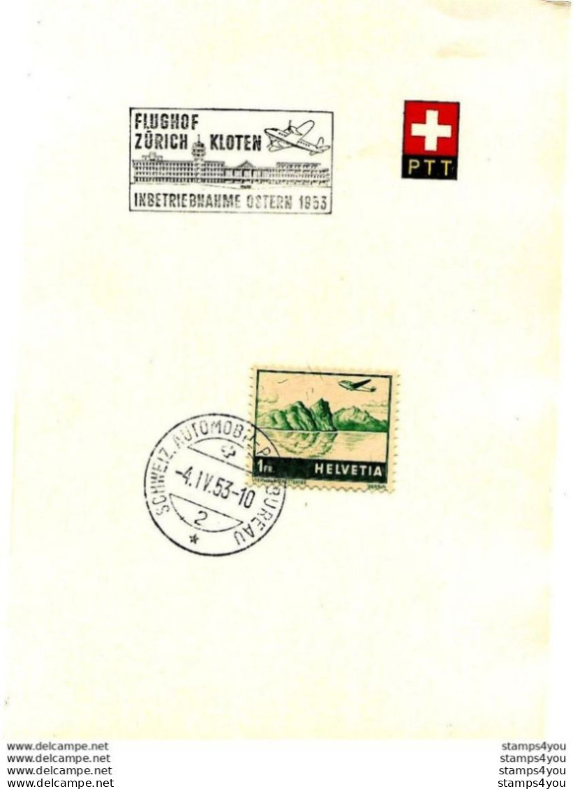 13 - 78 - Feuillet Avec Timbre Poste Aérienne Et Oblit Spéciale "Flughof Zürich Kloten 1953" - Marcophilie