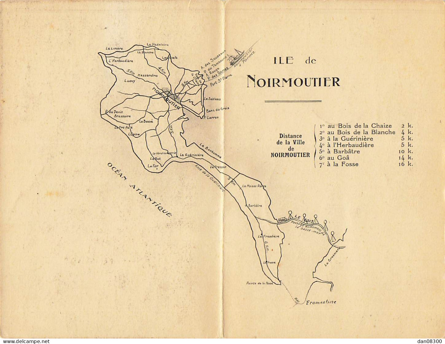 85 CARTE DOUBLE PLAN DE L'ILE DE NOIRMOUTIER AVEC LE PASSAGE DU GOIS - Landkarten