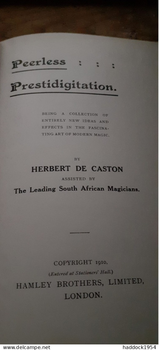 Peerless Prestigitation HERBERT DE CASTON Hamley Brothers 1910 - Andere & Zonder Classificatie