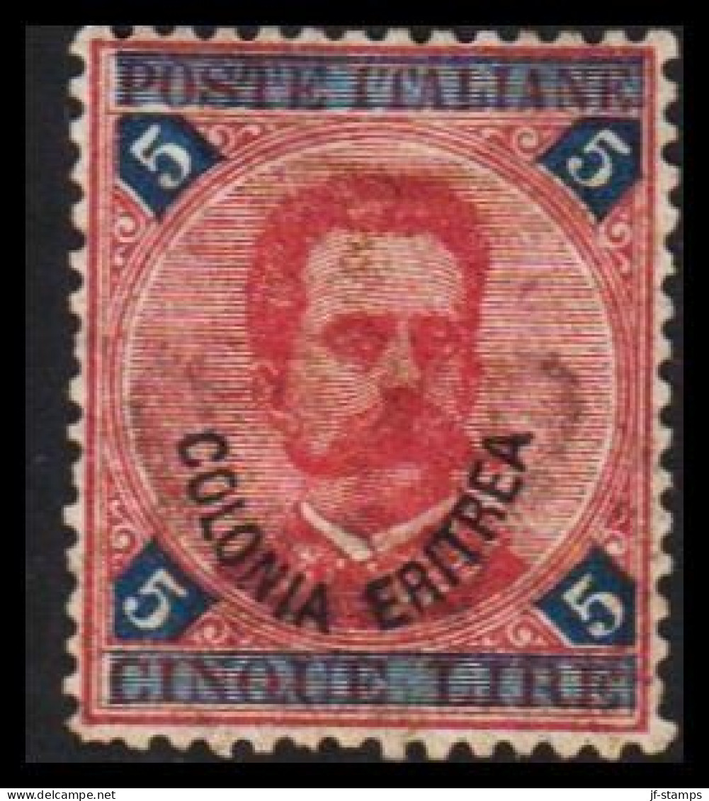 1893. ERITREA. POSTE ITALIANA COLONIA ERITREA Overprint On 5 LIRE Umberto I Hinged. Rare Stamp.... (Michel 9) - JF544060 - Erythrée