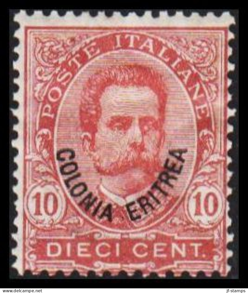 1895-1898. ERITREA. POSTE ITALIANA COLONIA ERITREA Overprint On 10 (DIECI) C. Umberto I. Hinge... (Michel 15) - JF544069 - Eritrea