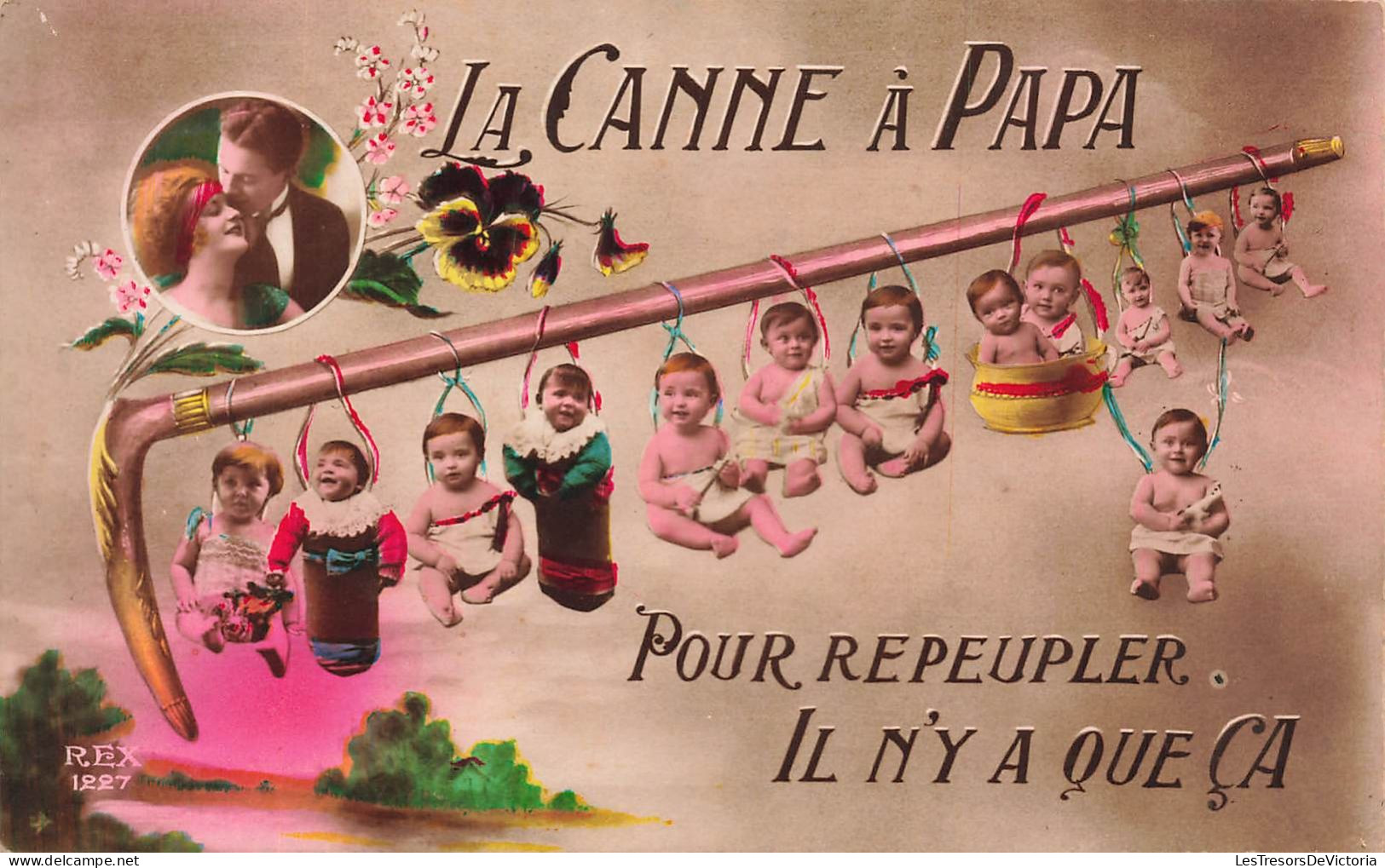 FANTAISIES - La Canne à Papa - Pour Repeupler Il N'y A Que ça - Colorisé - Carte Postale Ancienne - Bebes