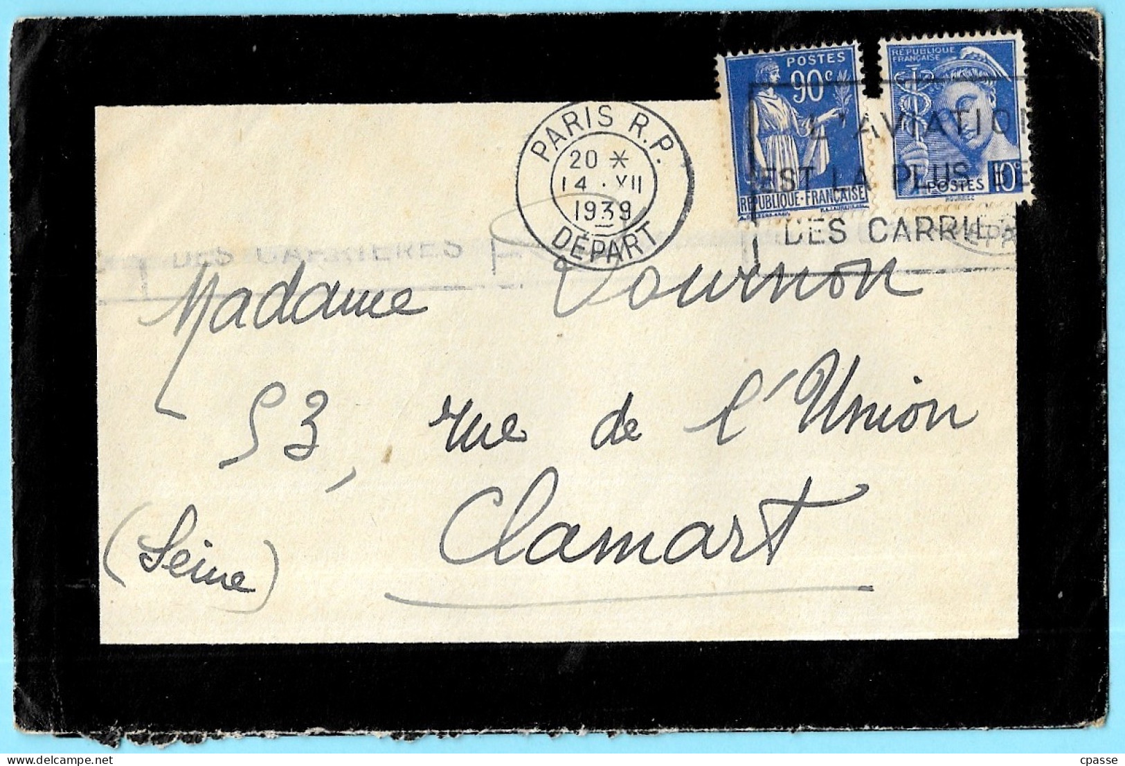 1939 Lettre Avec Timbre PAIX  N° 368 YT + MERCURE N° 407 YT (Dépôt à Paris R.P. Pour Clamart) - Cartas & Documentos