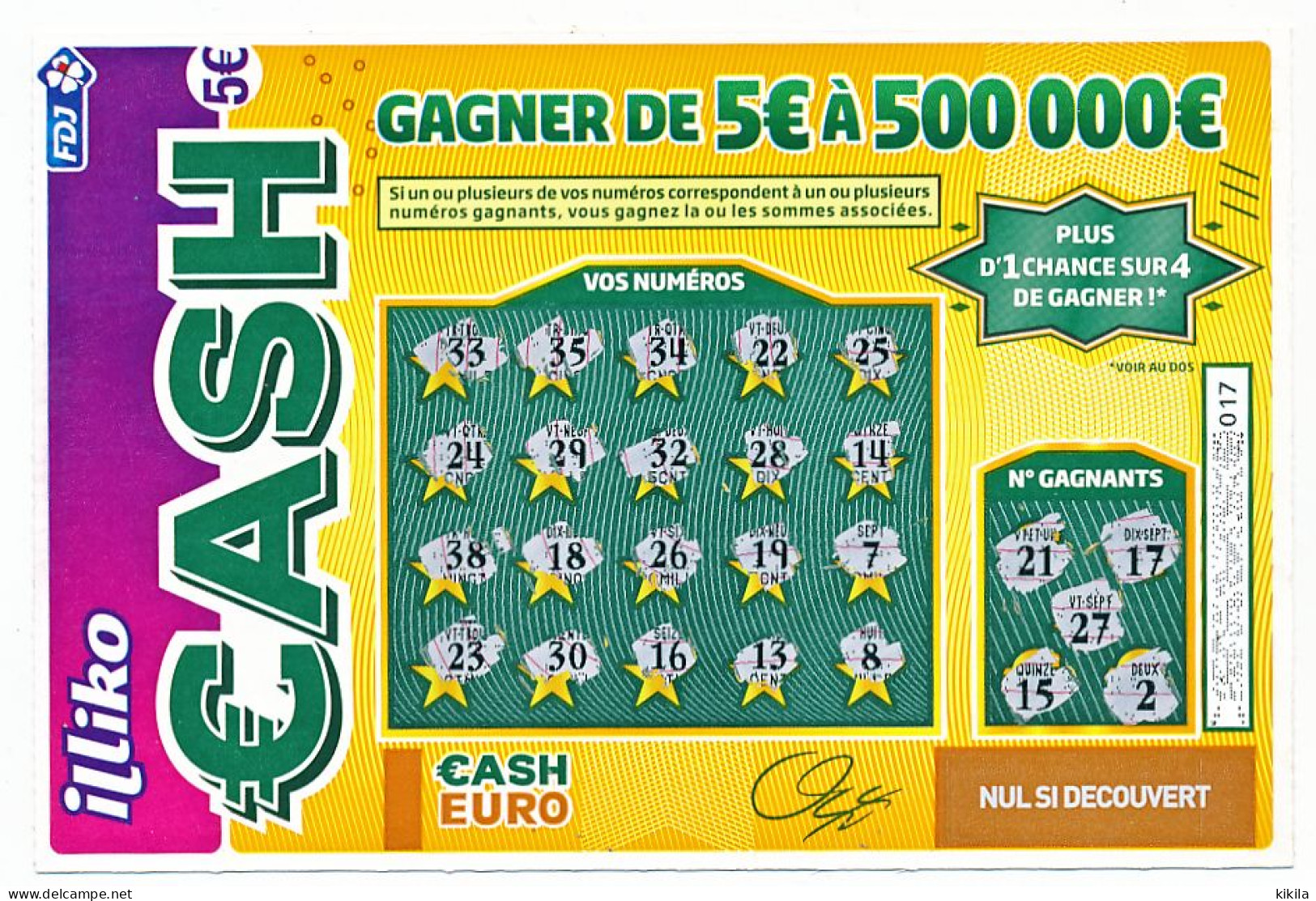 Carte  10.5 X 15  De La FDJ  Illiko Cash  La Française Des Jeux - Autres & Non Classés