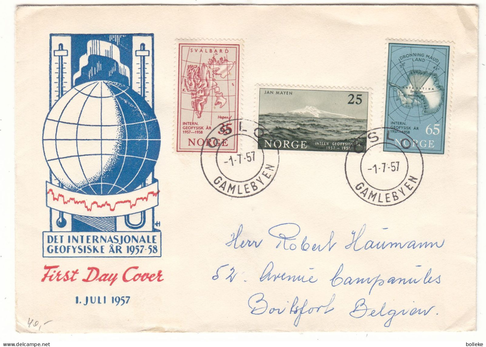 Norvège - Lettre FDC De 1957 - Oblit Oslo - Valeur 6,50 Euros - - Lettres & Documents