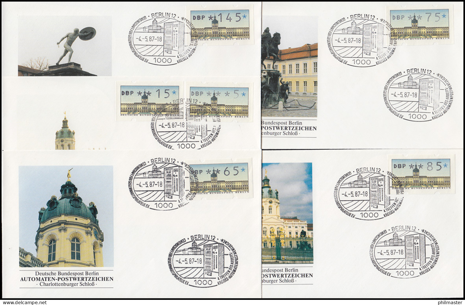 Berlin-ATM VS 2: 5 Werte 5-145 Auf 4 Schmuck-FDC Je Mit ESSt BERLIN 4.5.1987 - Roller Precancels