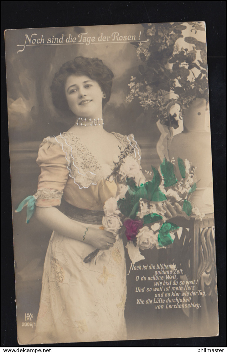 Mode-AK Tage Der Rosen - Frau Mit Strauß, Coloriert, ESSLINGEN 29.6.1911 - Fashion