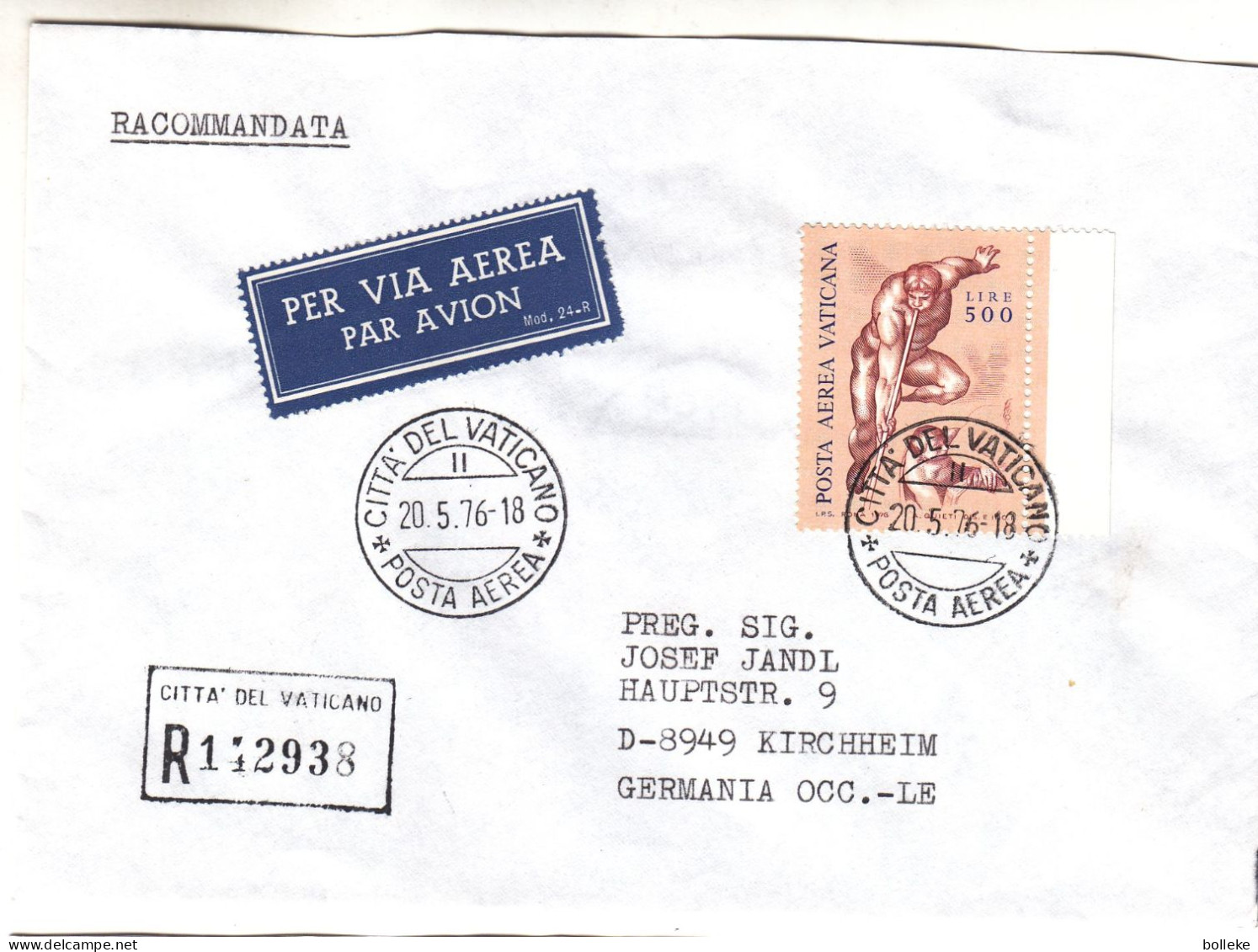 Vatican - Lettre Recom De 1976 - Oblit Citta Del Vaticano - Exp Vers Kirchheim - - Covers & Documents