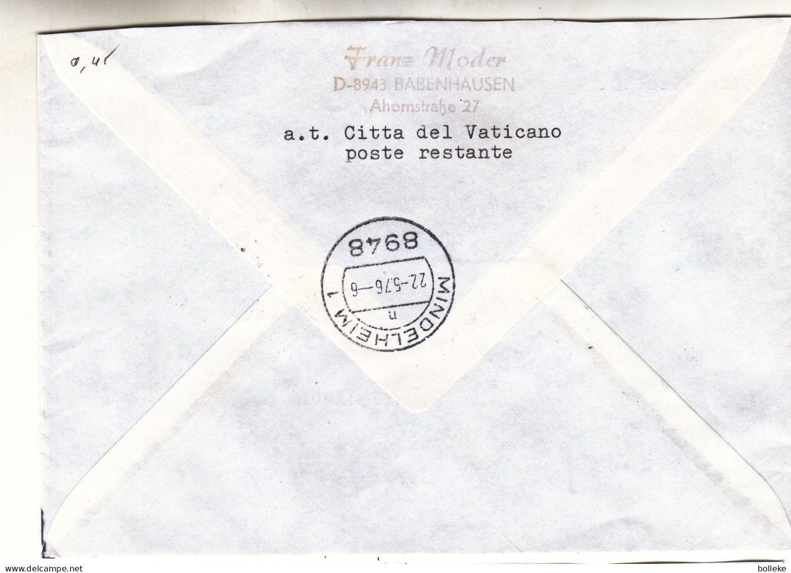 Vatican - Lettre Recom De 1976 - Oblit Citta Del Vaticano - Exp Vers Kirchheim - - Lettres & Documents