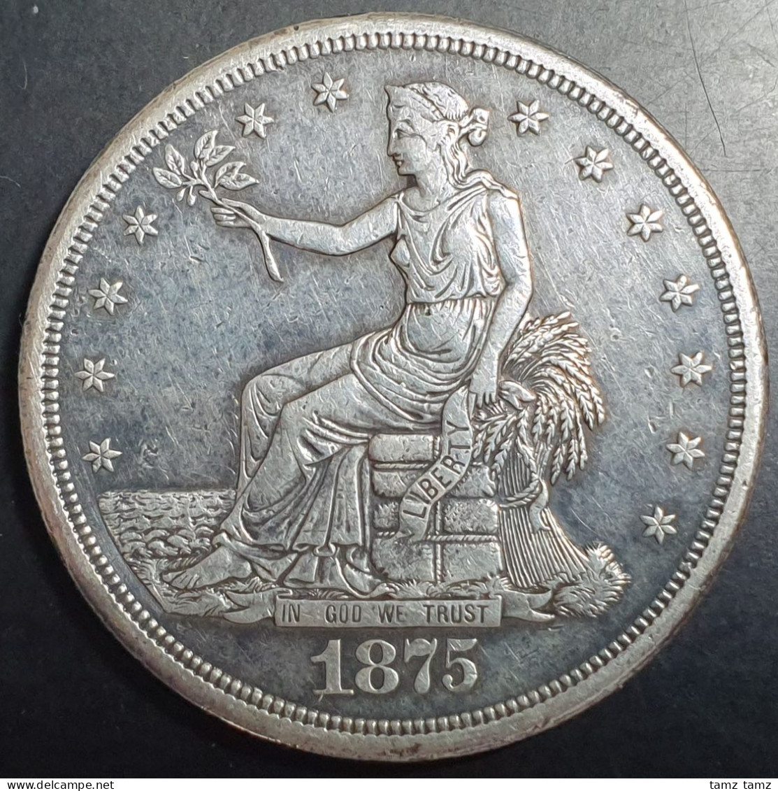 United States Of America Silver Trade Dollar 420 Grains 1875 S VF No Hole - 1873-1885: Trade Dollars (Dollar De Commerce)