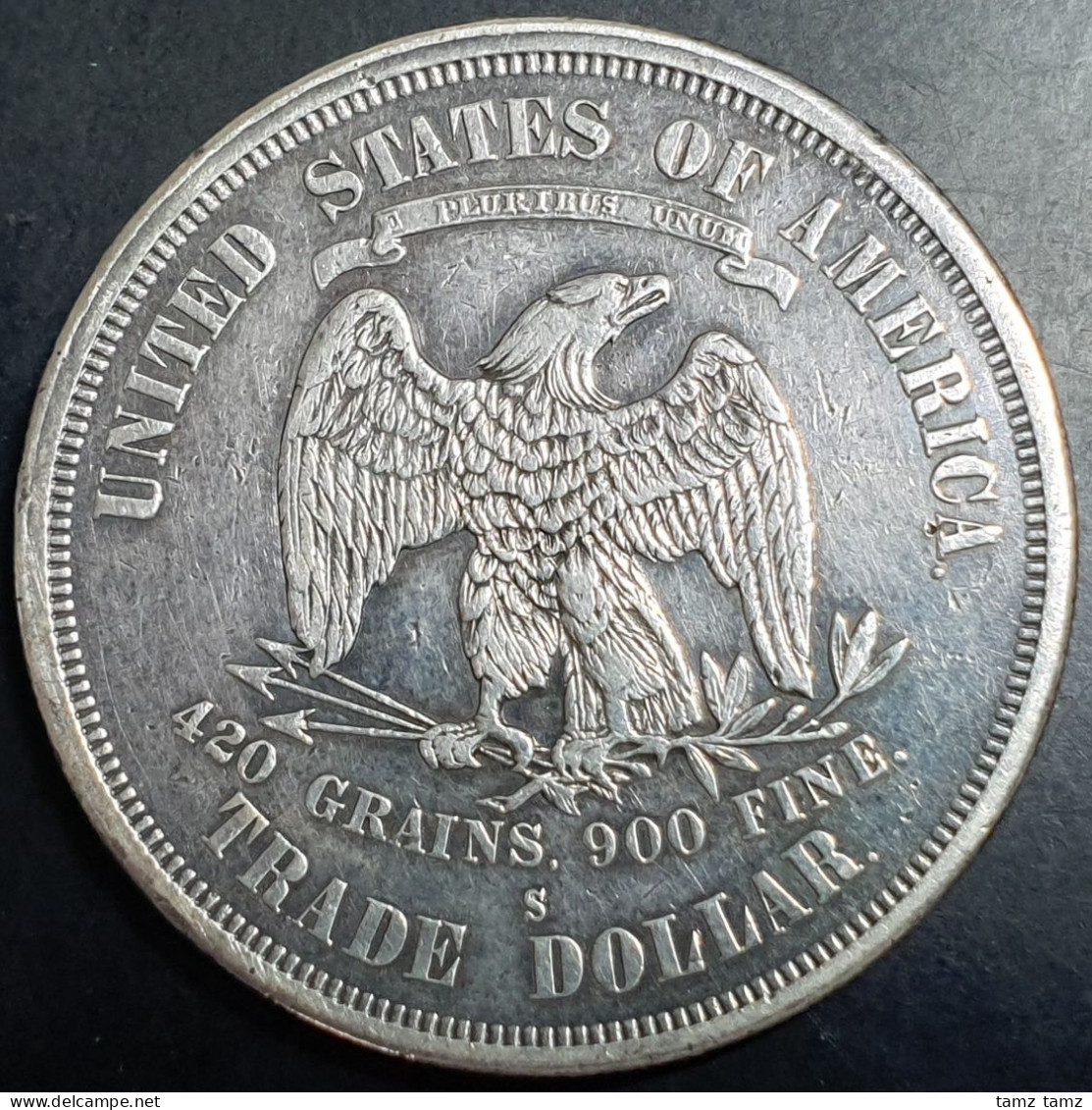 United States Of America Silver Trade Dollar 420 Grains 1875 S VF No Hole - 1873-1885: Trade Dollars