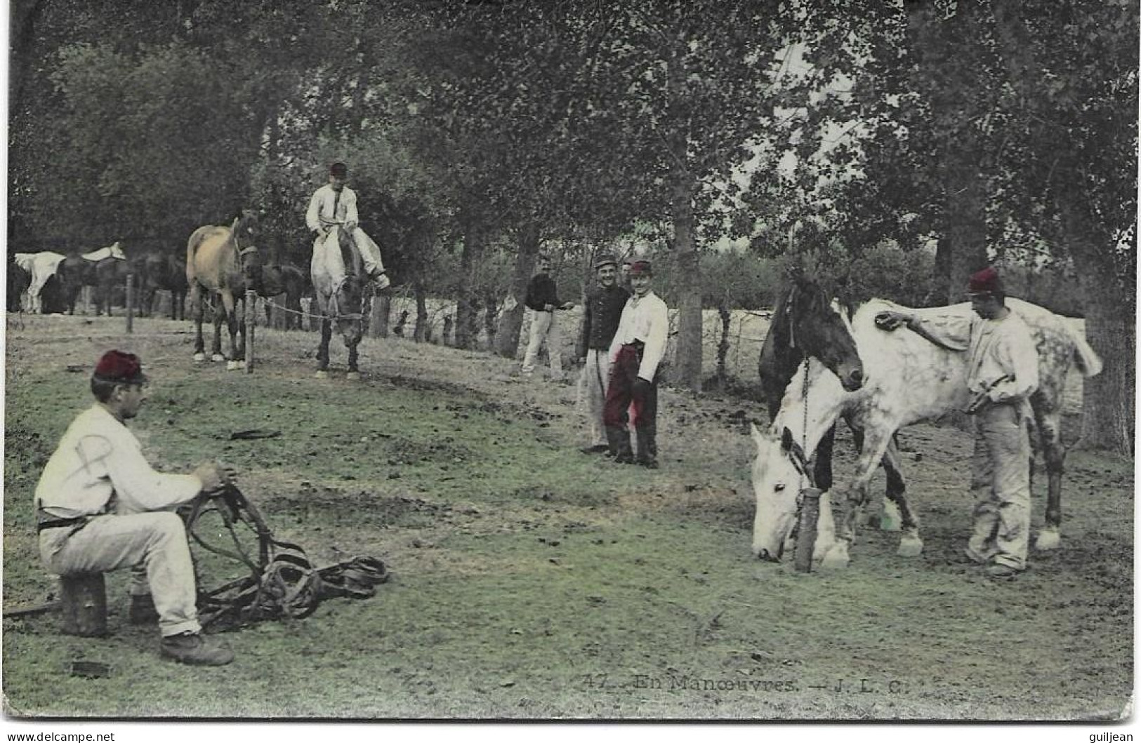 MILITARIA - EN MANOEUVRES N° 47 - CHEVAUX - Circulé 1907 - Belle Colorisée - J.L.C. - Guerre 1939-45