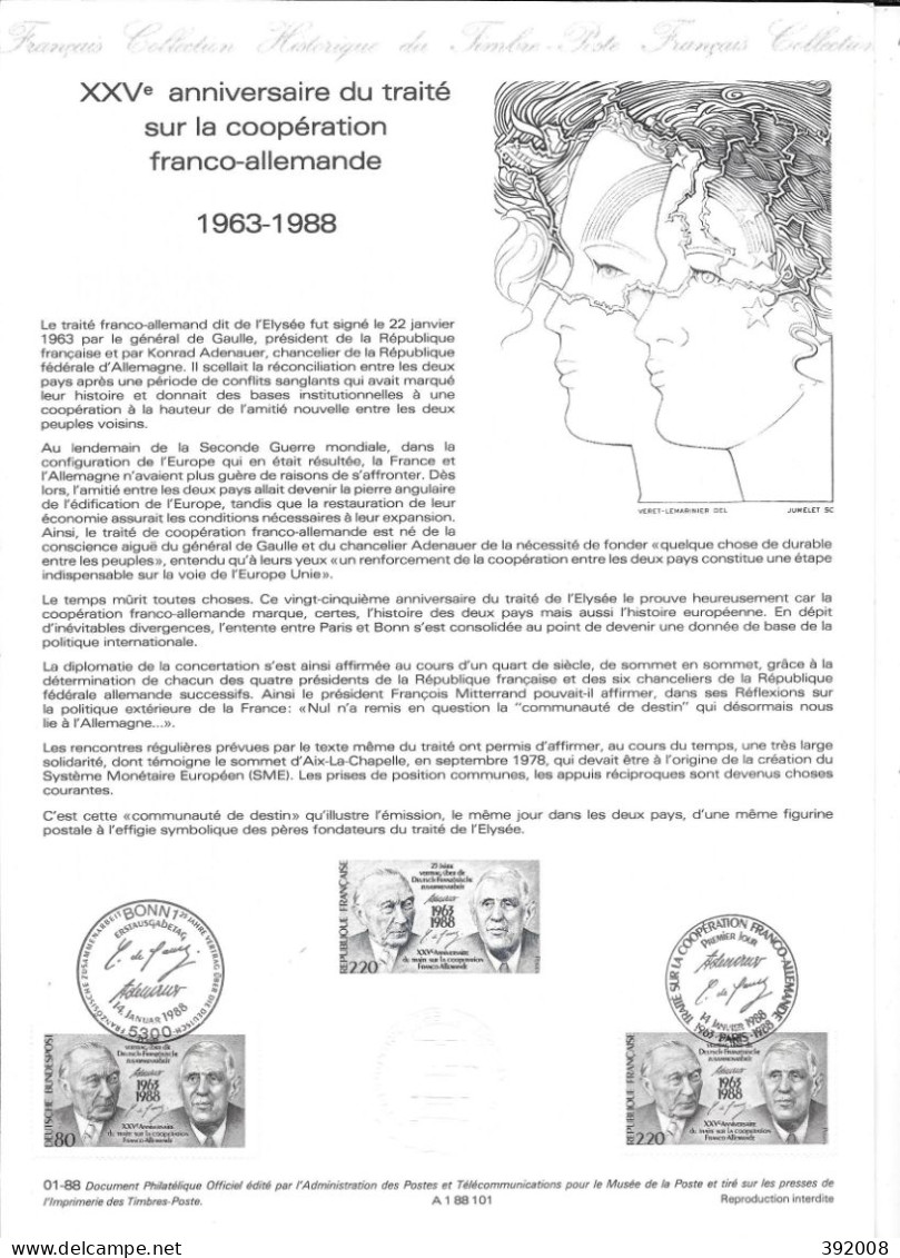 1988 - 25 Ans Traitésur La Coopération - Allemagne France - Document Officiel - Joint Issues
