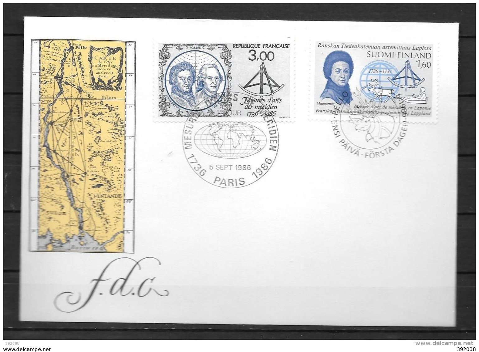 1986 - Mesure D'arc Du Méridien - Finlande France - FDC - Joint Issues