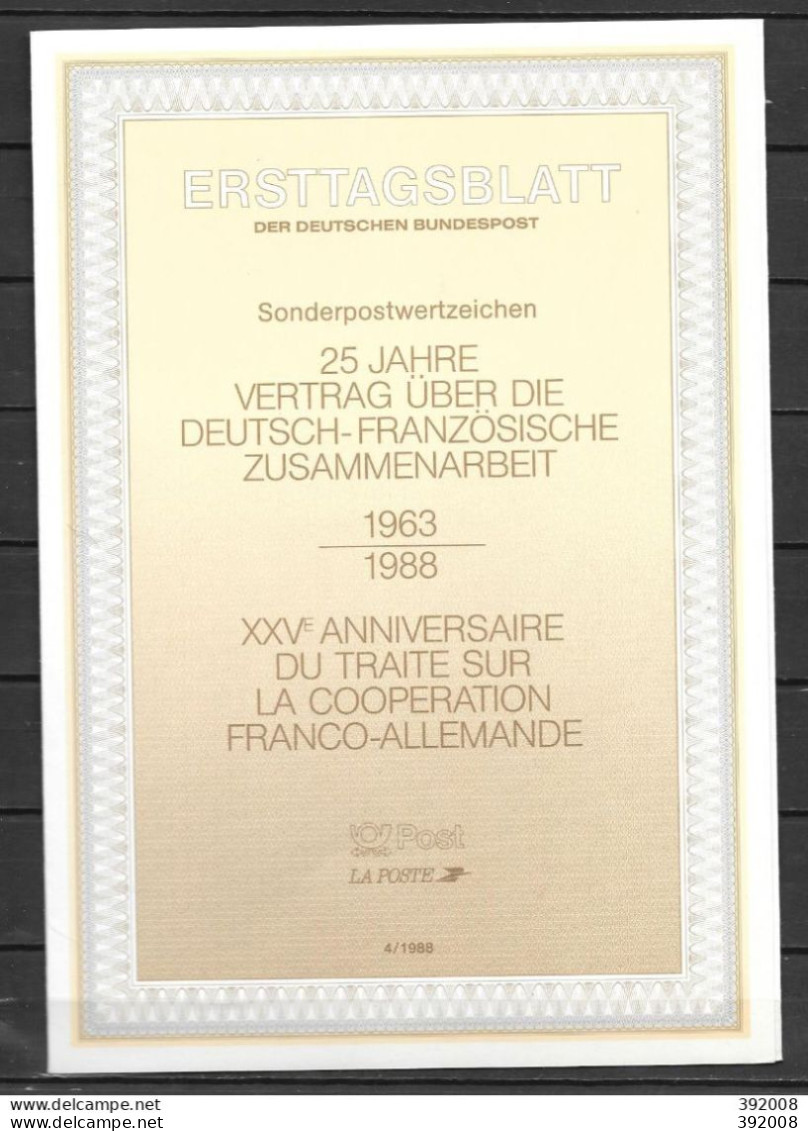 1988 - 25 Ans Traitésur La Coopération - FDC - Allemagne Franc - Joint Issues