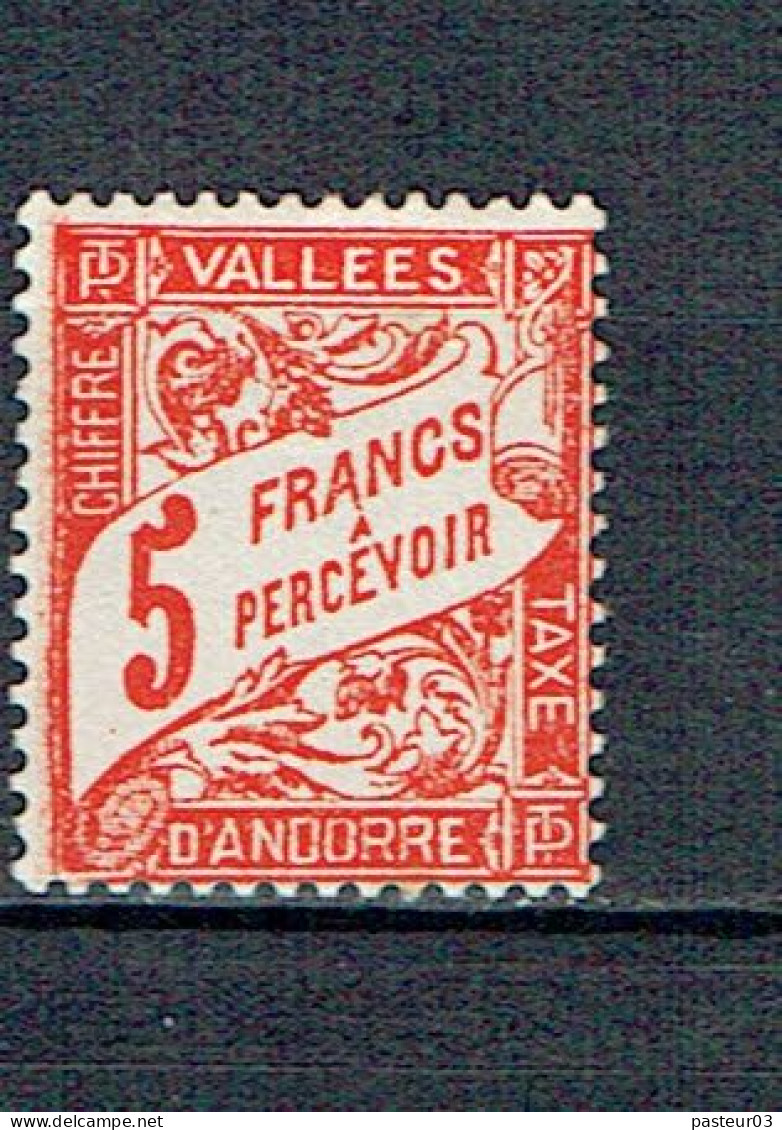 Taxe N° 20 Andorre Taxe 5 F. Rouge Tache Rouille Voir Scan - Unused Stamps
