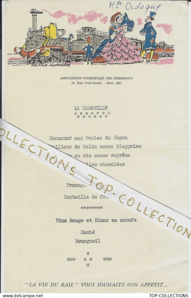 Sans Date CHEMINS DE FER Mulhouse MENU CONGRES NATIONAL ASSOCIATIONS CHEMINOTS Paris DESSIN Couleurs DELARUE NOUVELLIERE - Menus