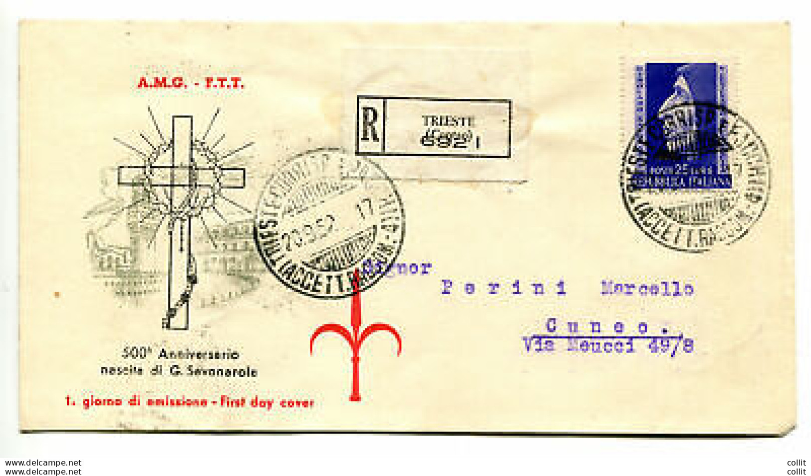 Trieste A - Savanarola Su Busta FDC Racc. - Mint/hinged