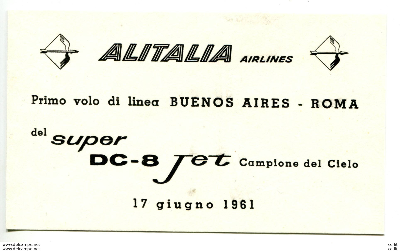 Alitalia Cartoncino Ufficiale Del Volo Roma - Buenos Aires - Luftpost