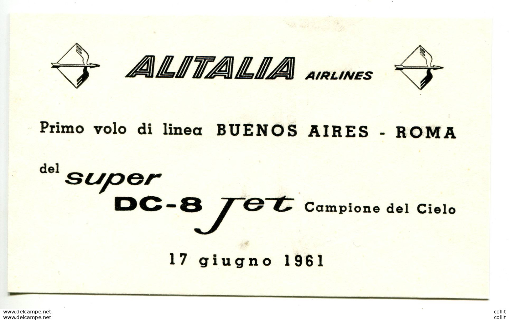 Alitalia Cartoncino Ufficiale Del Volo Roma - Buenos Aires - Airmail